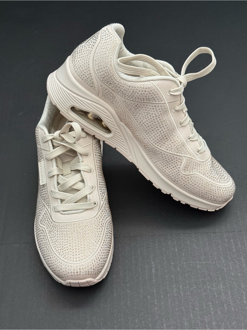 Skechers Women's Platform Air-Cushion Sneakers in Light Beige SPARKLY Size 10